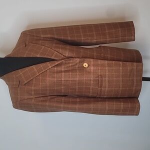 Linda Allard Ellen Tracy Brown Checkered Womens Blazer